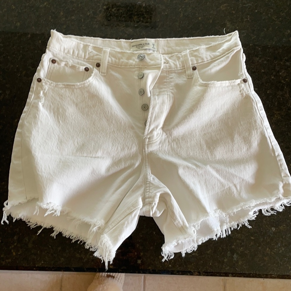 Abercrombie white denim frayed shorts